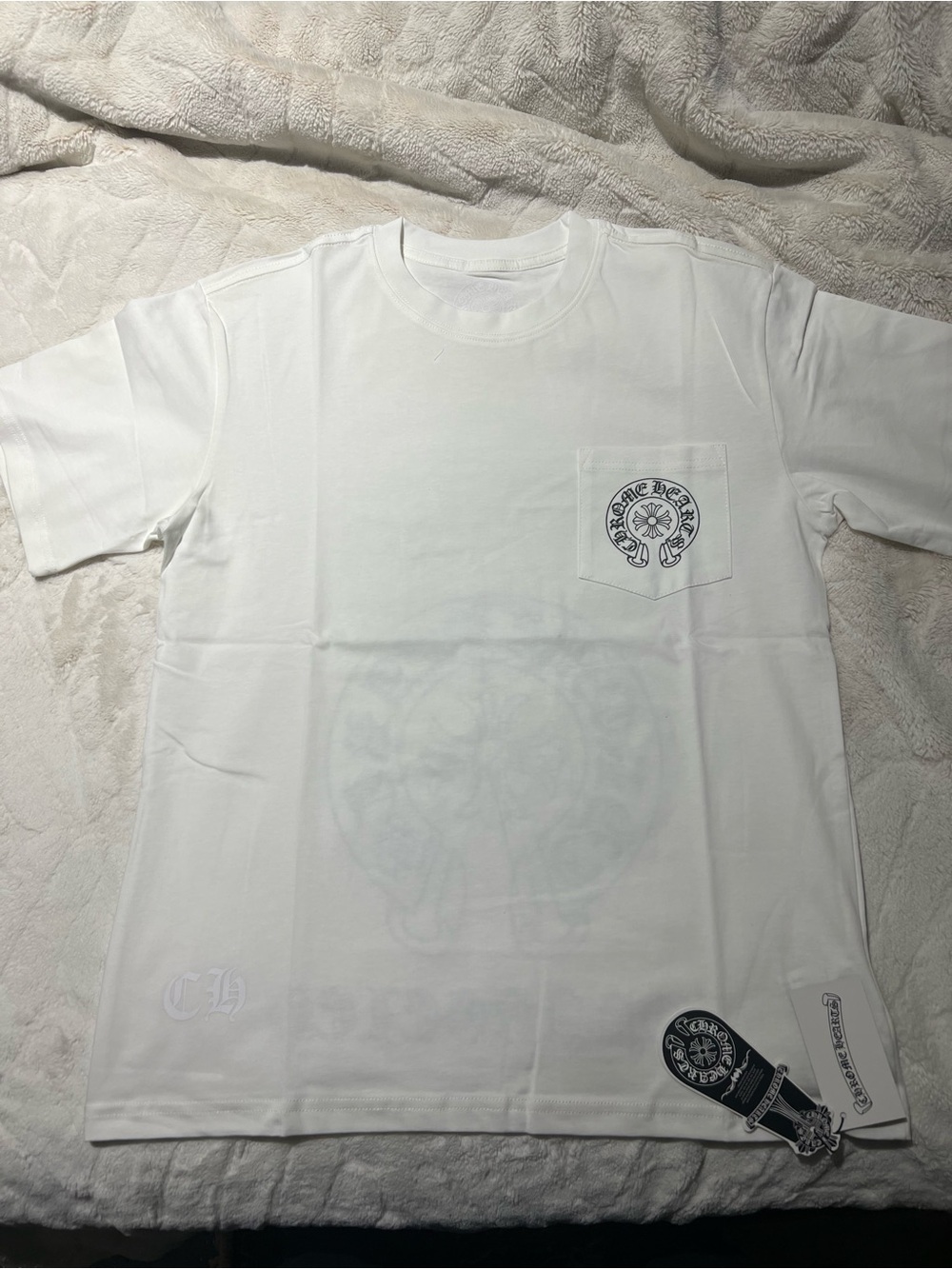 Chrome Hearts White Short Sleeve Pocket Tee with Black Logo